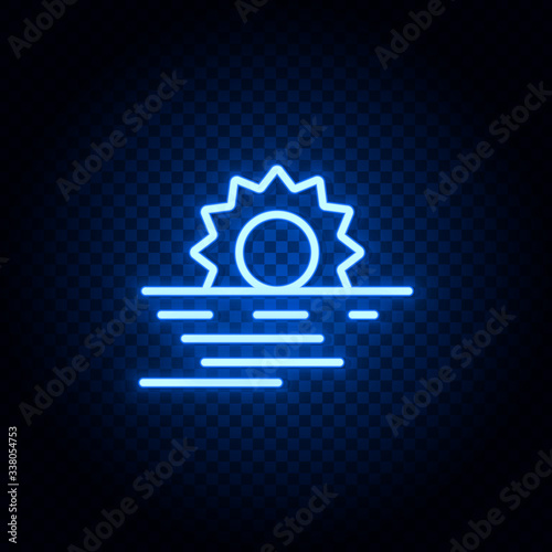 sun, sea blue neon vector icon