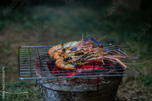 River prawns grilled in wood charcoal fire