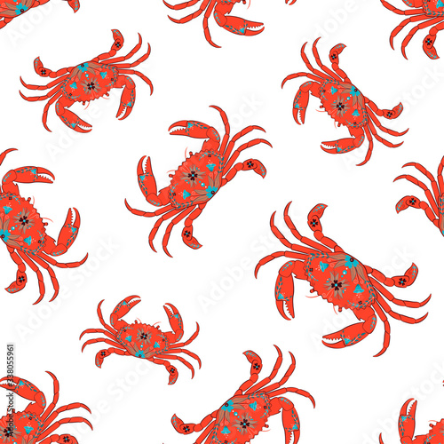 Simple seamless pattern with crabs. Image of a cute crab with flowers decorate. vector illustration. vector crab. flat image crab