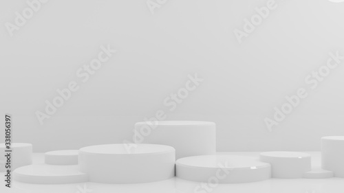 3d rendering illustration of background abstract pedestal board, cylinder art display mockup for product decoration