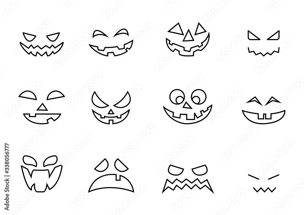 Scary Halloween pumpkin faces icons set,vector illustrations Scary Halloween pumpkin faces icons set,vector illustrations