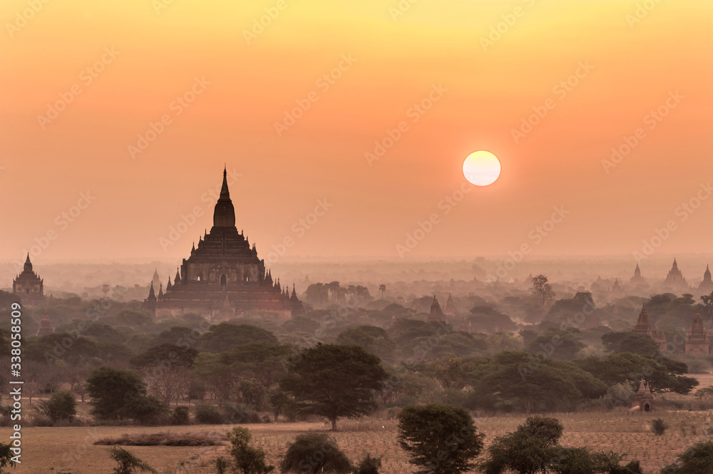 The sunrise Ancient pagoda  architecture in Bagan, Myanmar  
