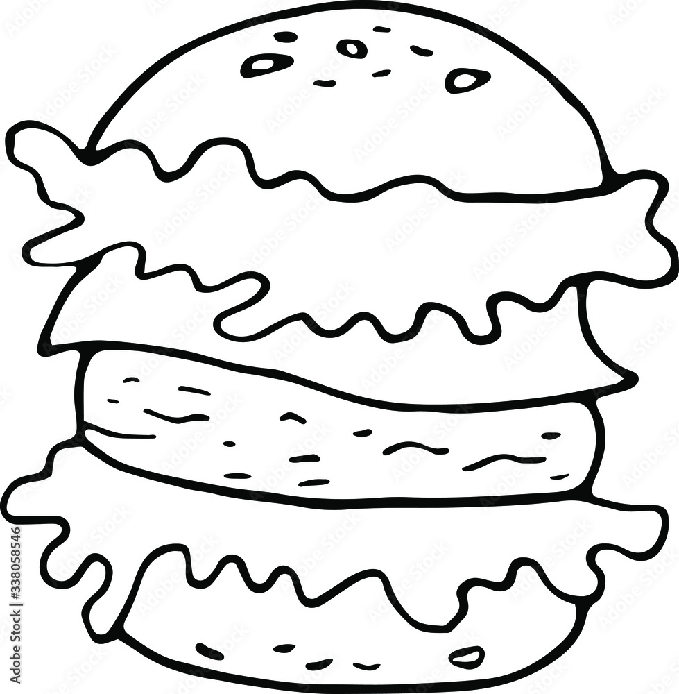 Retro sketch illustration with cheeseburger on white background. Fast food menu. American food. Doodle vector illustration. Retro sketch illustration with cheeseburger on white background. Fast food menu. American food. Doodle vector illustration.