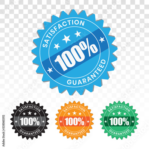 100 percent customer satisfaction seal with transparent background.
