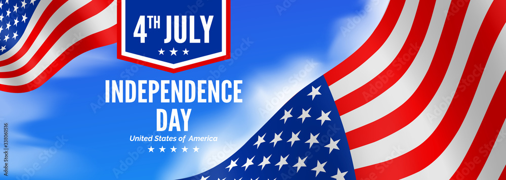4th of july USA independence day banner design with american flags on sky background