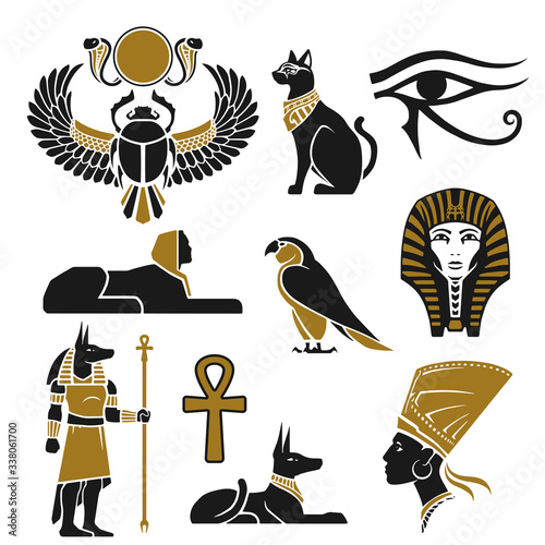 Black and gold ancient Egyptian silhouettes