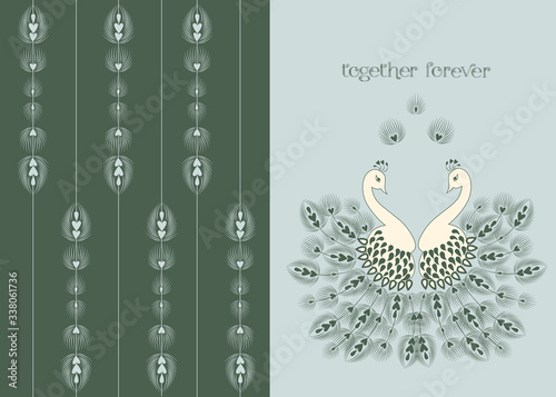 card with the image of peacocks.  together and forever