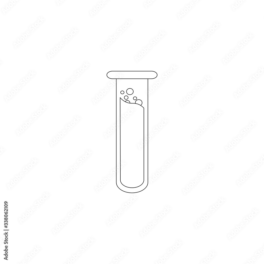 Chemical flask flat outline vector icon. Glass flask with a virus, a bacterium - the creation of a vaccine Chemical flask flat outline vector icon. Glass flask with a virus, a bacterium - the creation of a vaccine