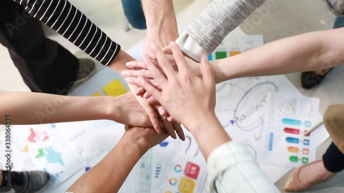 Teamwork business join hand together concept, Business team standing hands together, Volunteer charity work. People joining for cooperation success business.