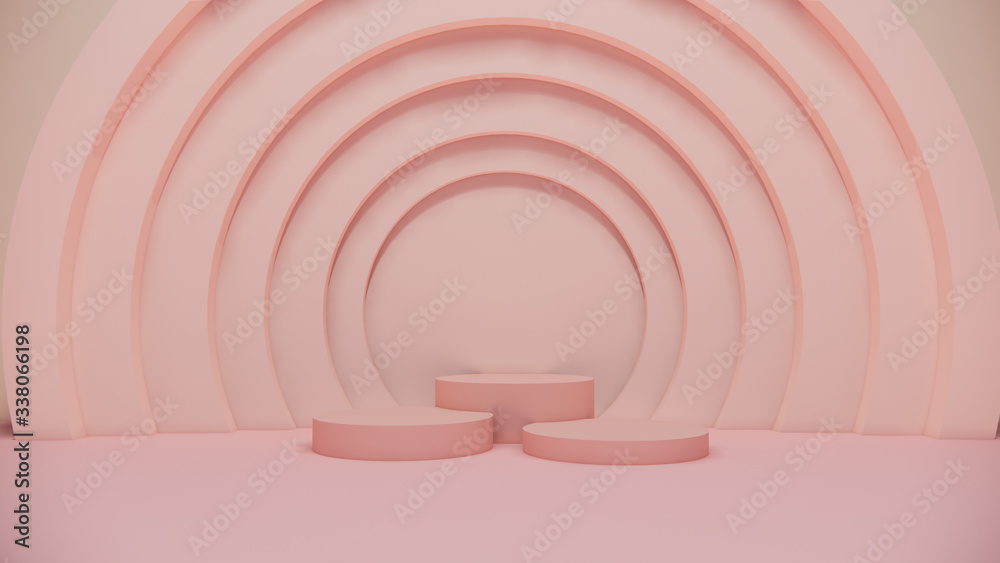 Fototapeta premium cosmetics stand in circle pastel background,3d rendering design