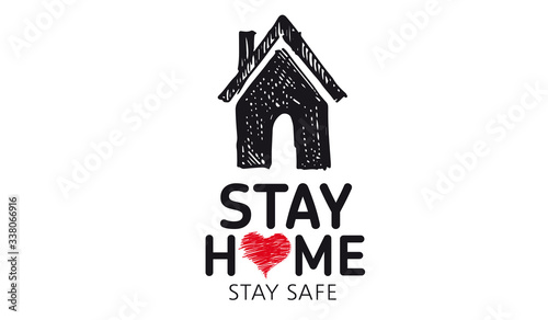 Stay home stay safe doodle illustration. Quarantine. Pandemic coronavirus. 