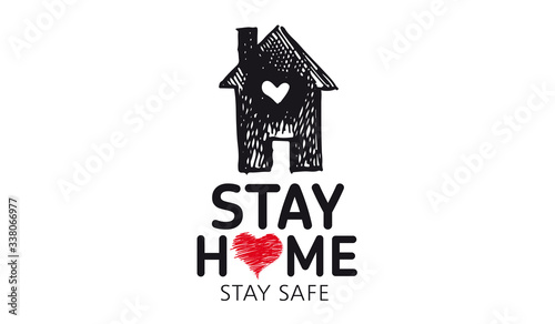 Stay home stay safe doodle illustration. Quarantine. Pandemic coronavirus. 