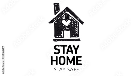 Stay home stay safe doodle illustration. Quarantine. Pandemic coronavirus. 