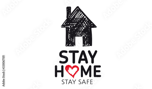 Stay home stay safe doodle illustration. Quarantine. Pandemic coronavirus. 