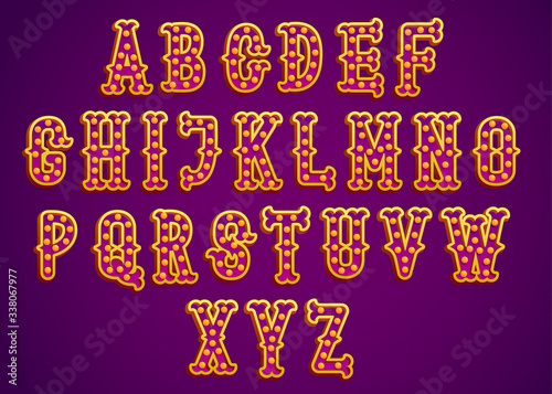 Vintage circus golden shiny letters vector typeset