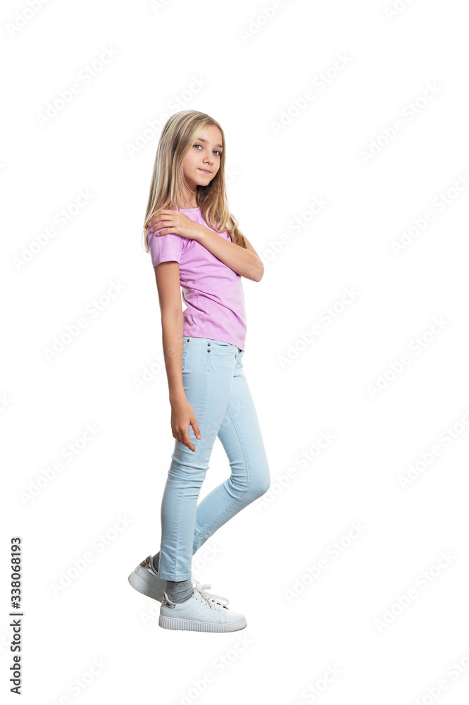 Cute little girl posing isolated on white background Cute little girl posing isolated on white background