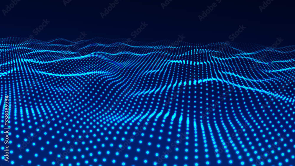 Wave of particles. Abstract background with a dynamic wave. Big data. Futuristic blue vector illustration. Wave of particles. Abstract background with a dynamic wave. Big data. Futuristic blue vector illustration.