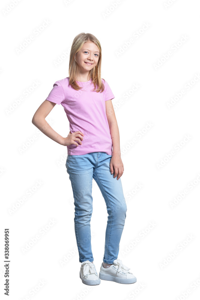 Cute little girl posing isolated on white background Cute little girl posing isolated on white background