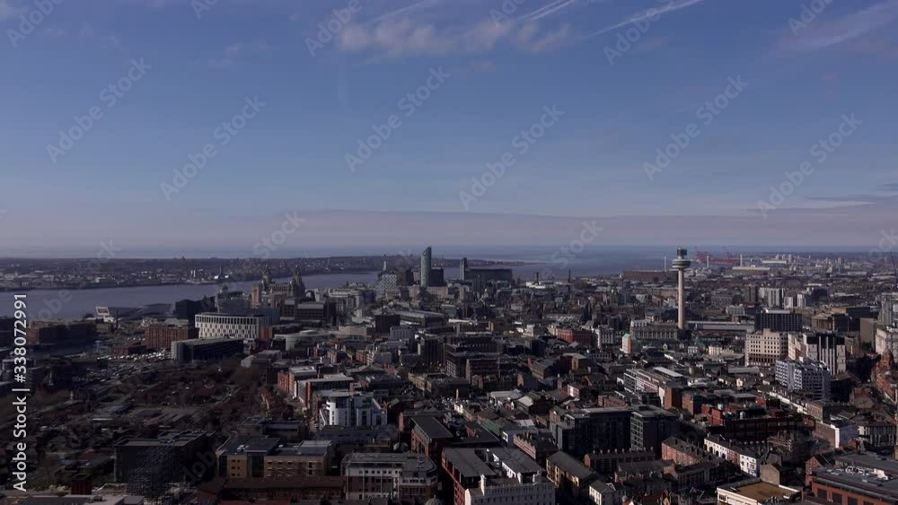 Aerial view of Liverpool city centre time lapse clouds UK 4K Aerial view of Liverpool city centre time lapse clouds UK 4K