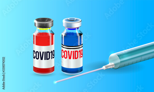 Illustration of the medical syringe and vials. Vector illustration.