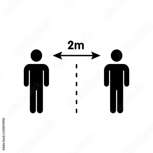Safe distance between people. Recommended social distance 2 meters. Information banner, board or poster with arrows. Safe distance from the virus.