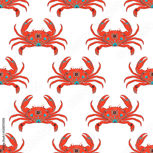 seamless pattern with crabs. Image of a cute crab with flowers decorate. vector illustration. vector crab. flat image crab © Katsiaryna