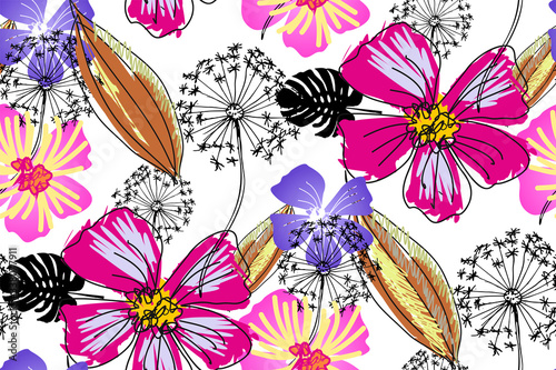 Fantastic flowers. Seamless pattern. Vector illustration. Suitable for fabric, wrapping paper and the like photo