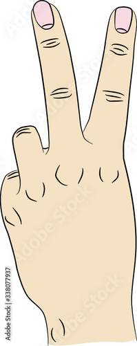 Isolated front of the hand gesturing victory sign. Index and middle fingers raised and parted and other fingers clenched