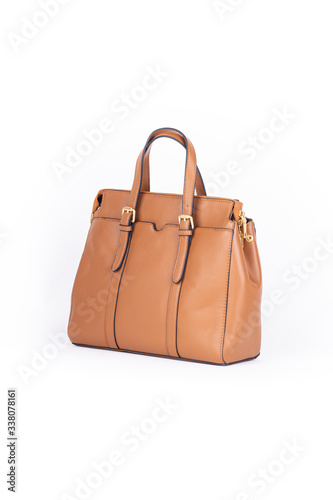 leather elegant women bag. Fashionable female handbag, isolated