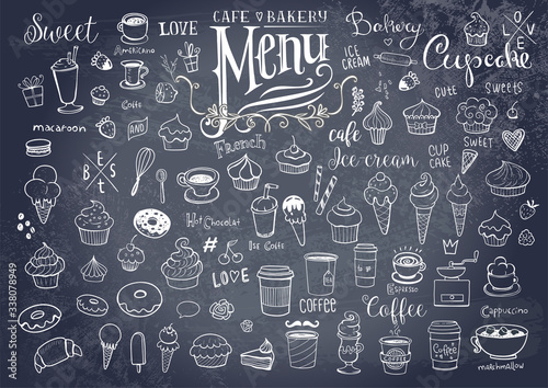 Drawings of various objects for cafes or bakery