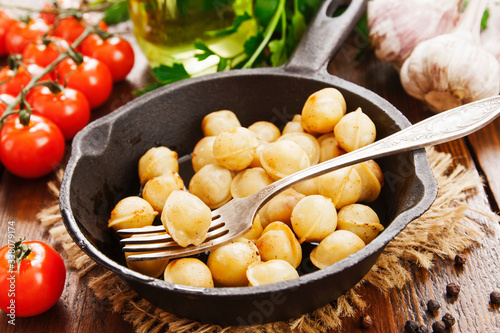 Delicious dumplings in the frying pan