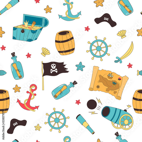 Pirate marine vector seamless pattern.