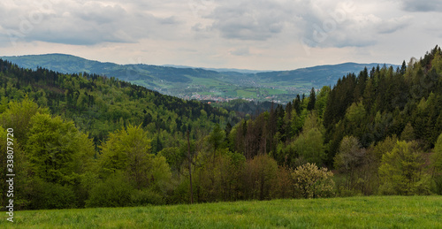 view from meadow near Kaple sv. Isidora above Hradek nad Olsi village in Czech republic © honza28683