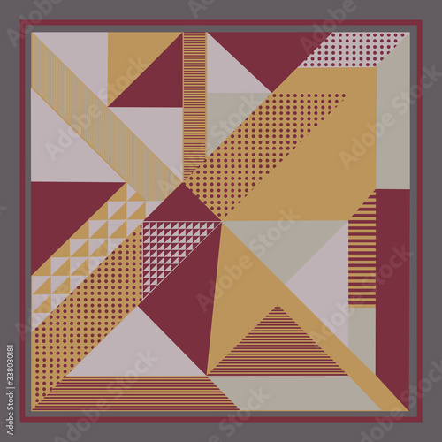 printed silk square scarf with abstract geometric pattern design