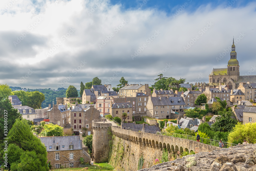 Dinan, France. View of the old town, fortifications and the basilica of Saint-Sauveur