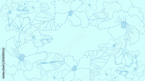 Lily Flowers with leaves on turquoise background