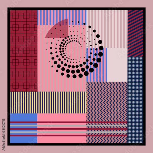 printed silk square scarf with abstract geometric pattern design
