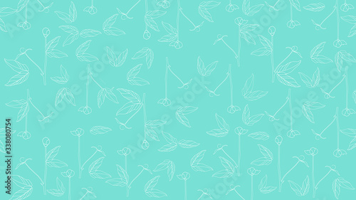 Flowers in blossom with leaves on turquoise background
