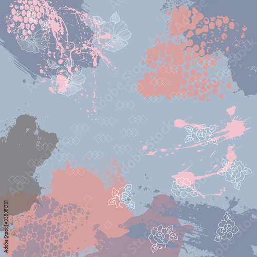 printed silk square scarf design with abstract floral pattern