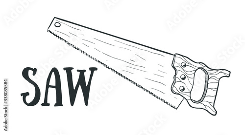 Hand drawn saw vector sketch. Doodle drawing. Vector sketch house remodel tool. Home repair service. Flat style toola for building
