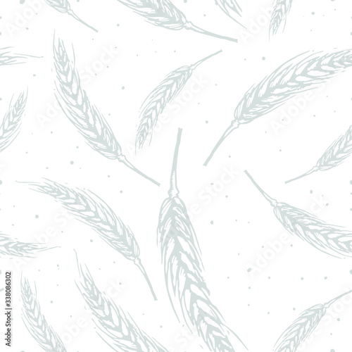 Vector seamless pattern illustration ears of wheat. Malt beer background. Autumn harvest.