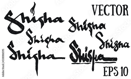 Set of hookah labels, badges and design elements. Vintage logo, emblem vector illustration. Shisha lettering.