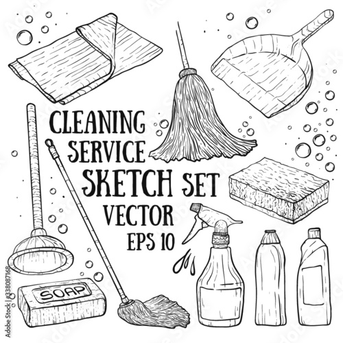 Set of cleanings tools isolated on a white background.