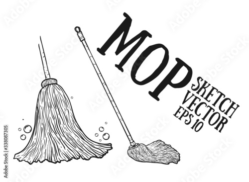 mop cartoon vector sketch , isolated on white background. 