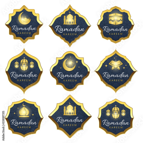 set of realistic ramadan kareem badges and  labels