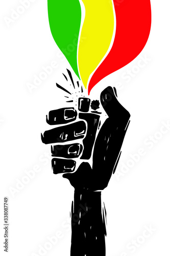 Hand sign with lighter, grunge template for your slogan, text or announcement. Reggae festival poster. Music background. photo
