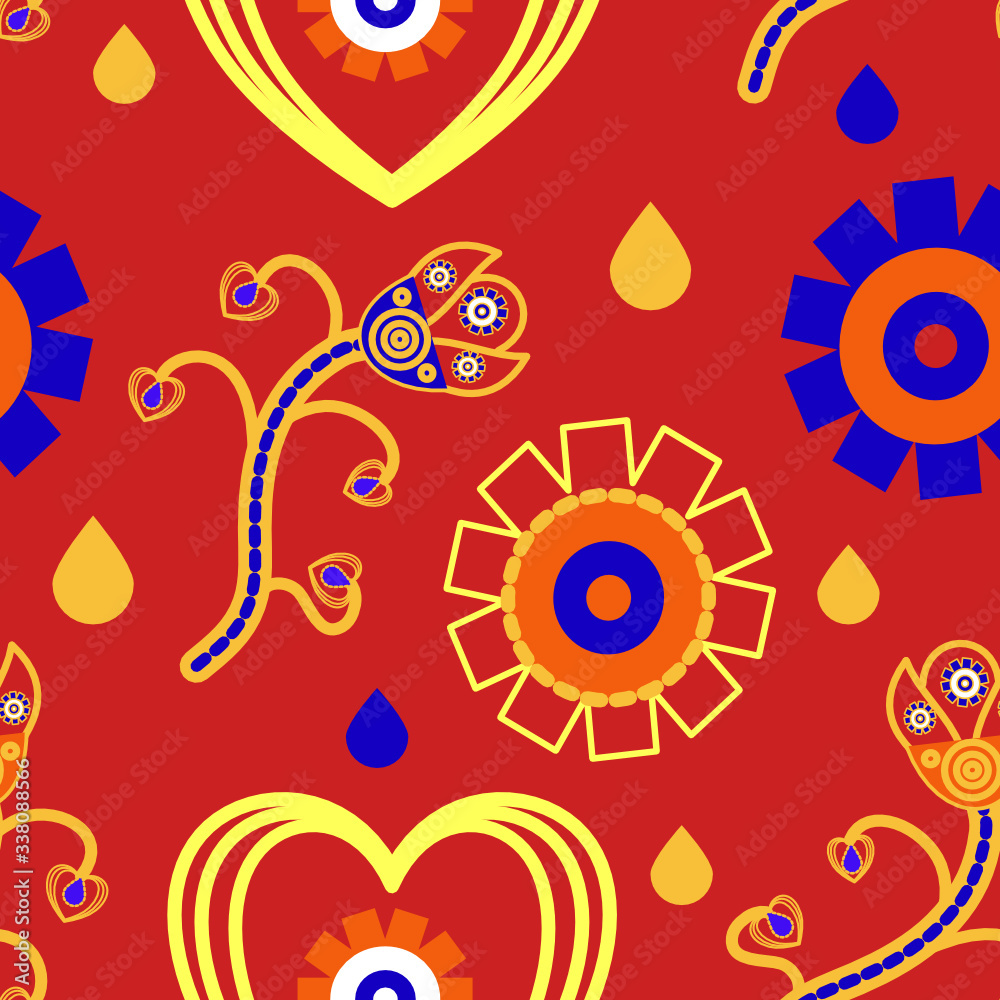 Fototapeta premium Red floral paisley folk pattern