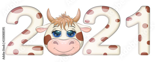 Chinese new year. 2021 New year. Metal ox horoscope sign. 2021 design. New year symbol. 2021 logo design. C