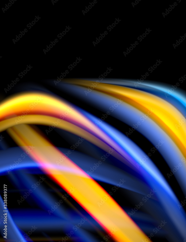 Silk smooth lines on black, liquid fluid color waves. Vector Illustration Silk smooth lines on black, liquid fluid color waves. Vector Illustration