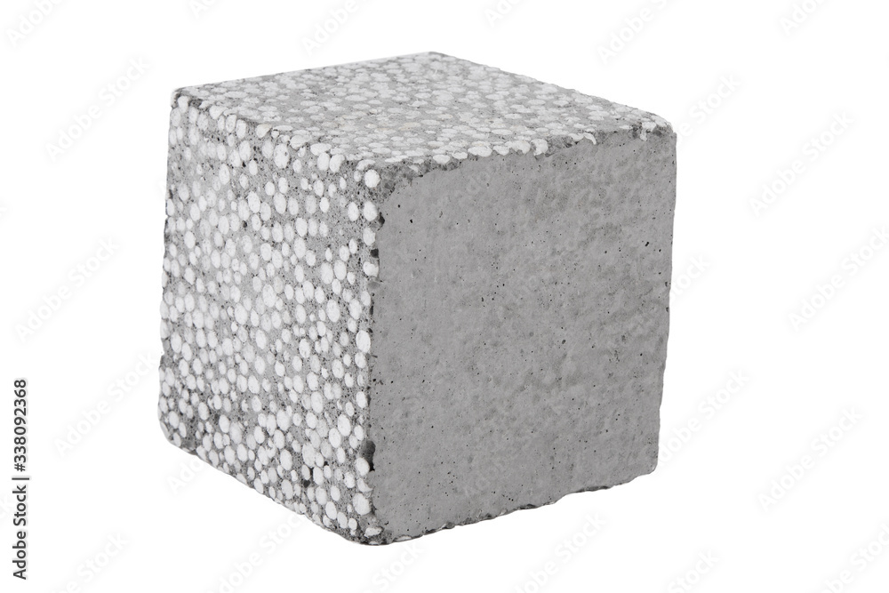 Polystyrene concrete cube on white background Polystyrene concrete cube on white background